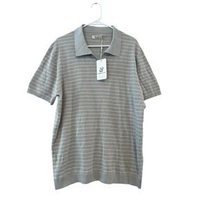 Collars and Co Short Sleeve Grey Striped Polo in Pure Cotton 2XL